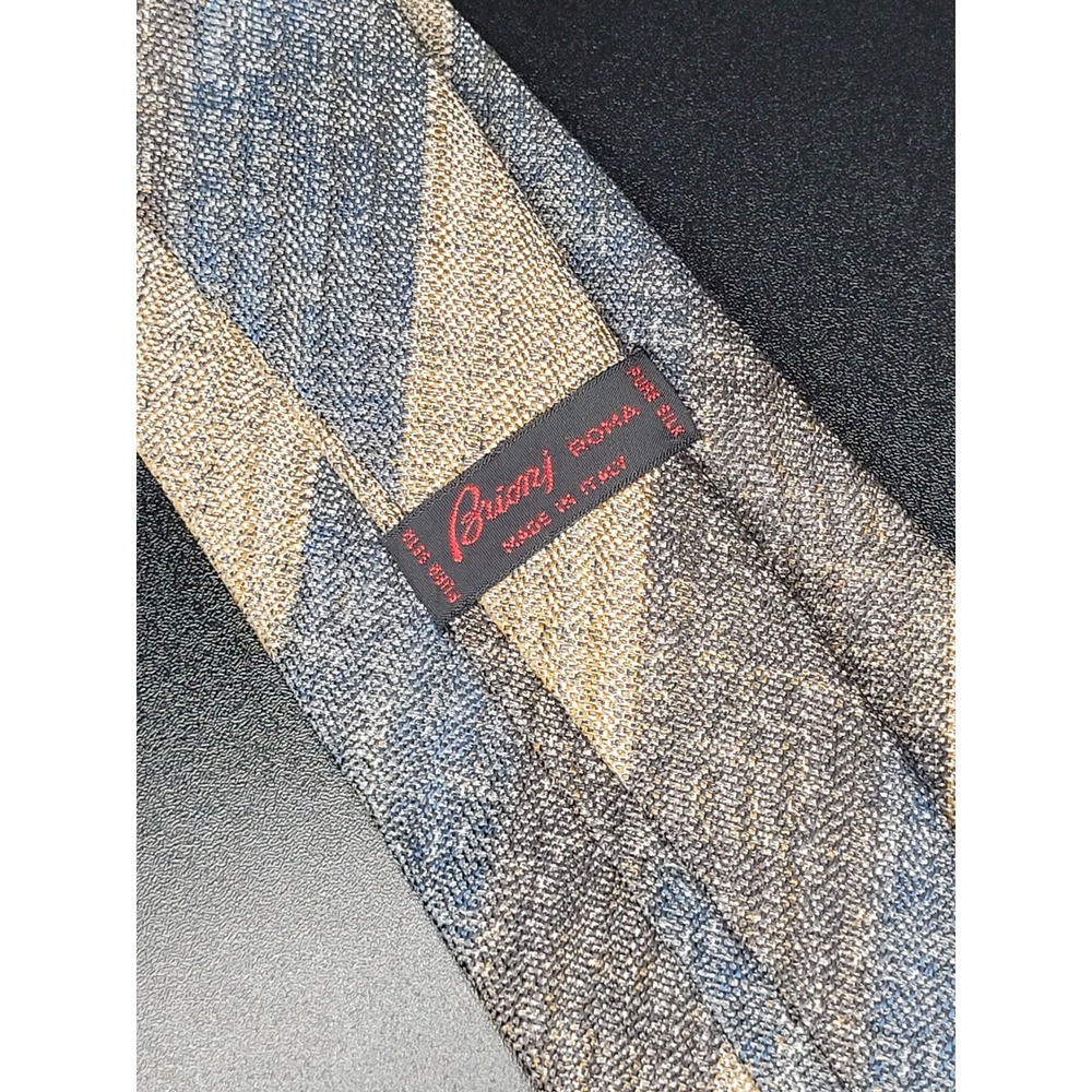 Brioni Roma Tie Blue Tan Grey Diagonal Stripe Pure Silk Made in Italy 3.5in Wide